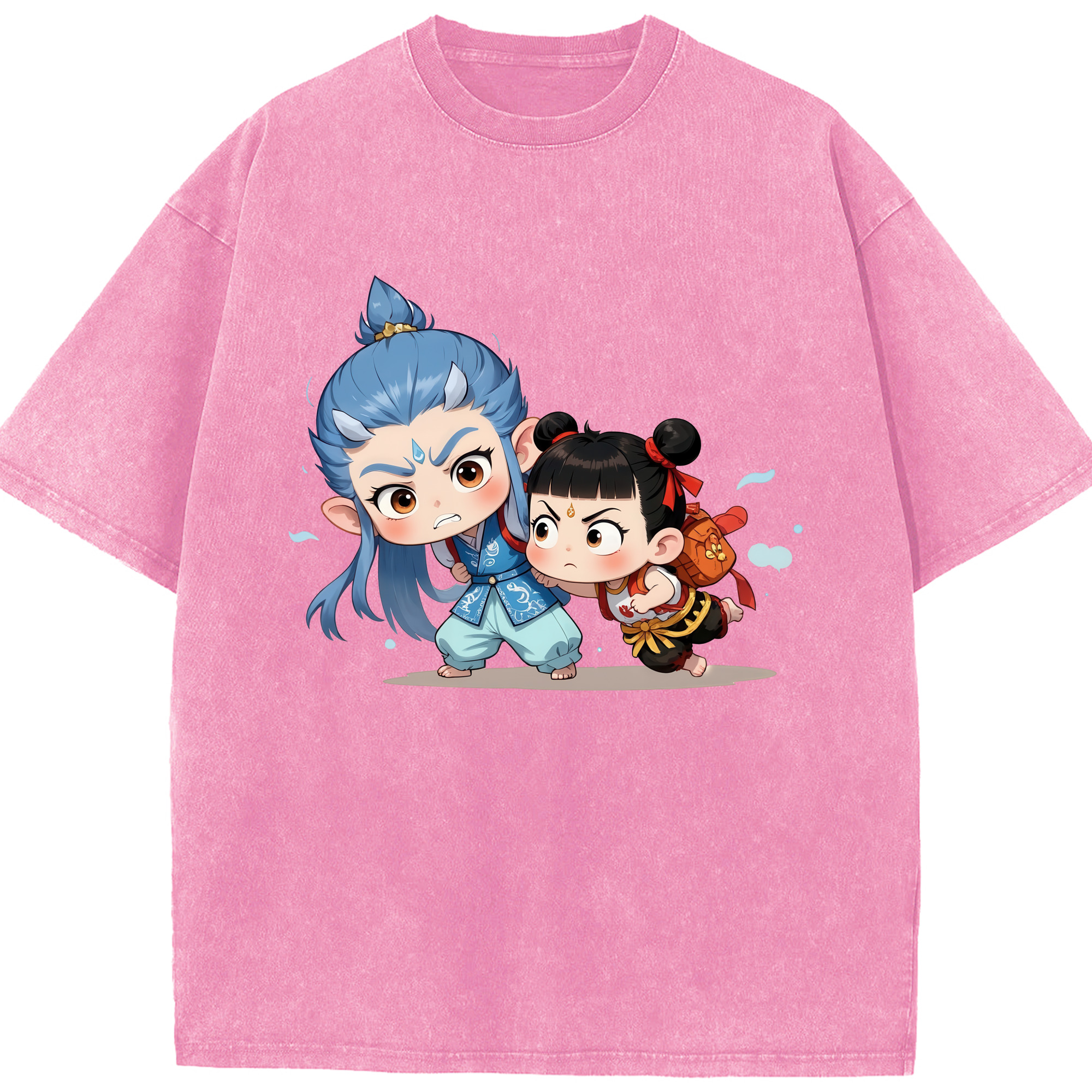 （画像用） Ne Zha 2 ナタ 魔童の大暴れ 綿100% ヴィンテージ風 半袖Tシャツ（フロントプリント）